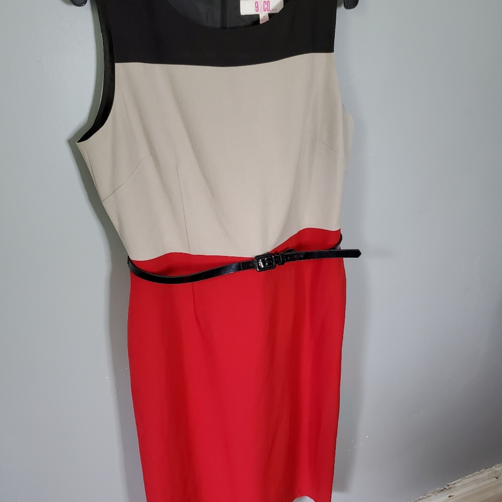 9 & Co Mid length dress sz 14 Black Red Beige